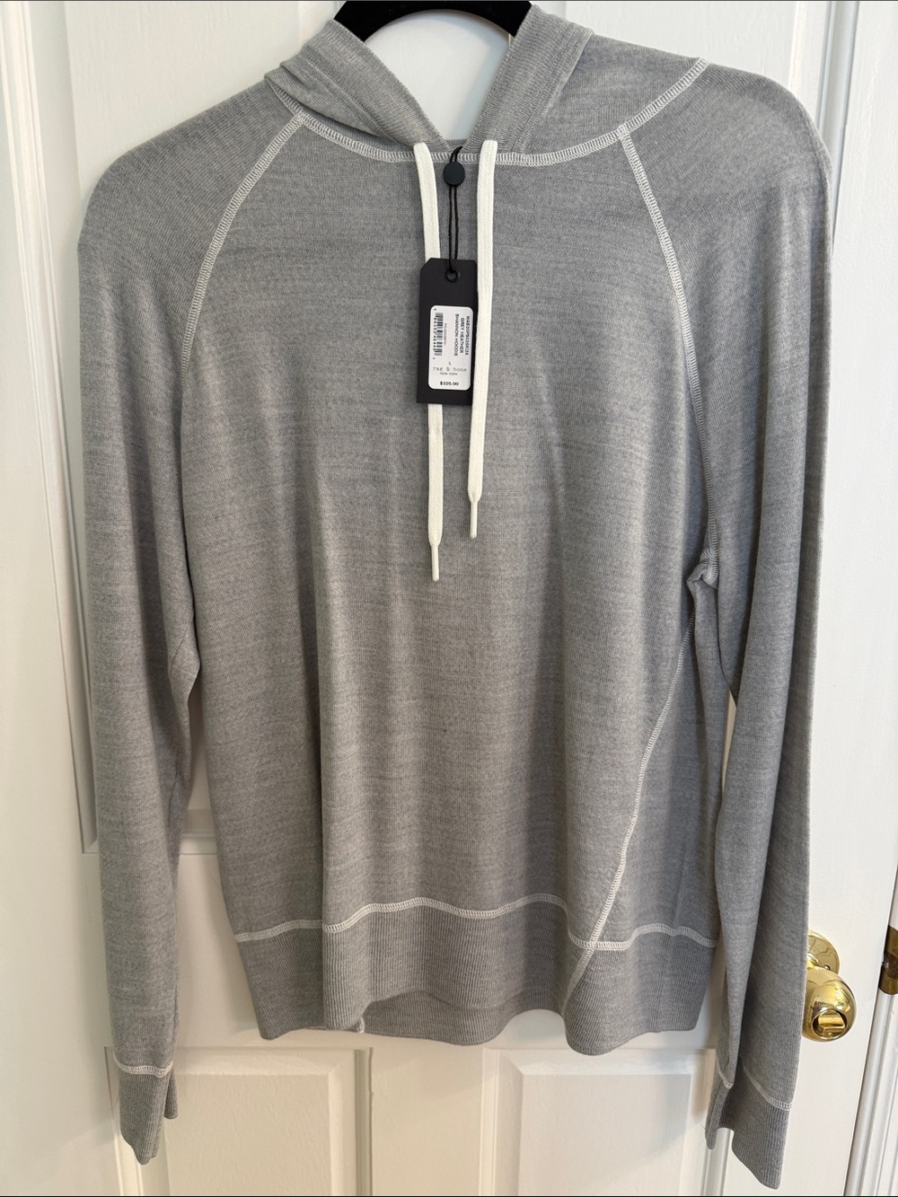 rag & bone Light Gray Hoodie with White Drawstrings